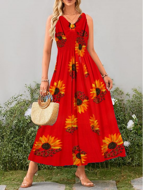 Sunflower V -Neck Sleeveless Summer Dress